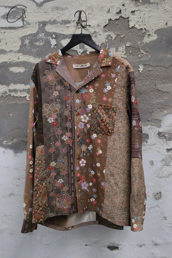 Aviva Jifei Xue Antique Fabric Silk Splicing Handmade Kimono Long Sleeve Shirt Collection AJX-CO-KPLS-BR-ZONG 8